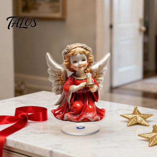 Christmas Fireplace Mantle Decor Acrylic 360 Degree Rotating Ornament, Double-sided HD UV Printed Stable Base Ornaments Religious 2D Decorative