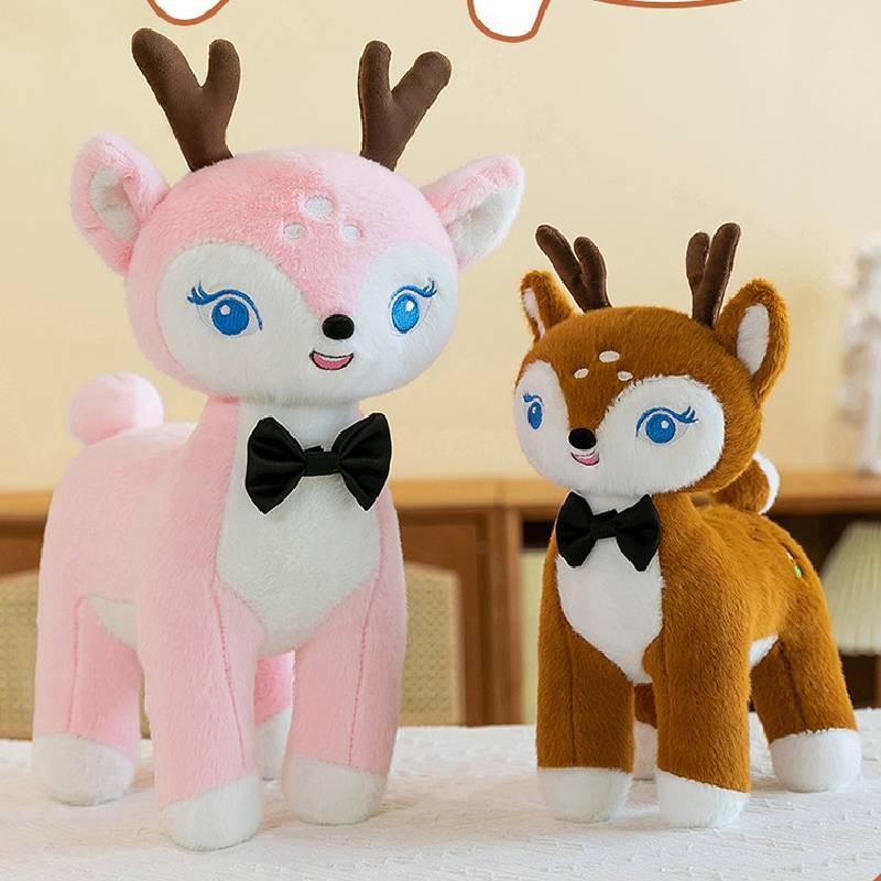 Sika Tie Bow Deer Plush Toy Cartoon Stuffed Animal Doll Decoration Gift Kids