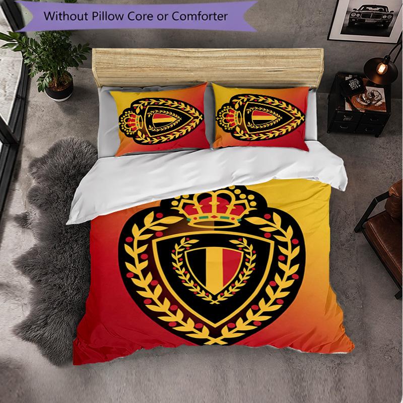 Belgium Football Pattern 3 Pieces Bedding Set Soft Microfiber Duvet Cover with Pillow Cases for Bedroom