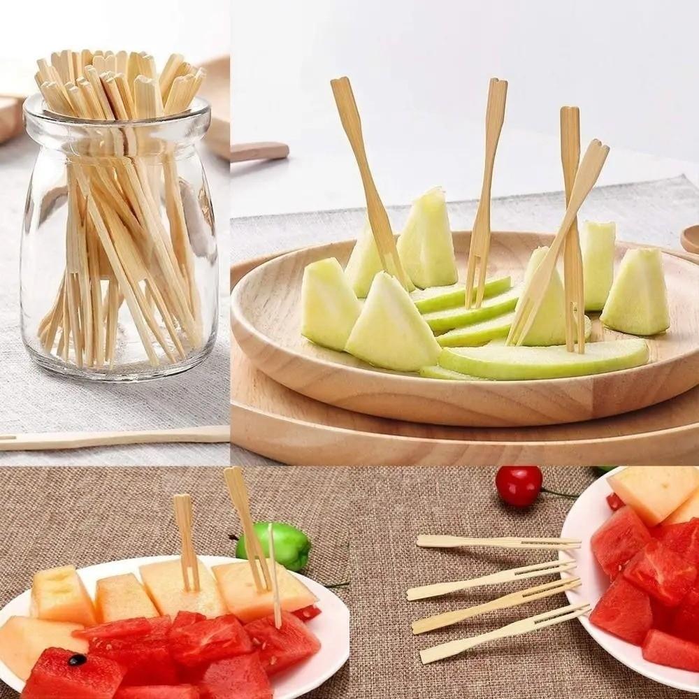 100Pcs Tableware Love Shaped Top Bamboo Disposable Fork Eco-Friendly Mini Dessert Fork Bamboo Appetizer Forks Restaurant Use