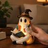 Regali Autunnali Unici Statuetta Fantasma Patchwork Vintage, Statua Carina da Lettura Illuminata a LED, Statua di Halloween Decorazione Spettrale in Resina per Tavolino Scaffale