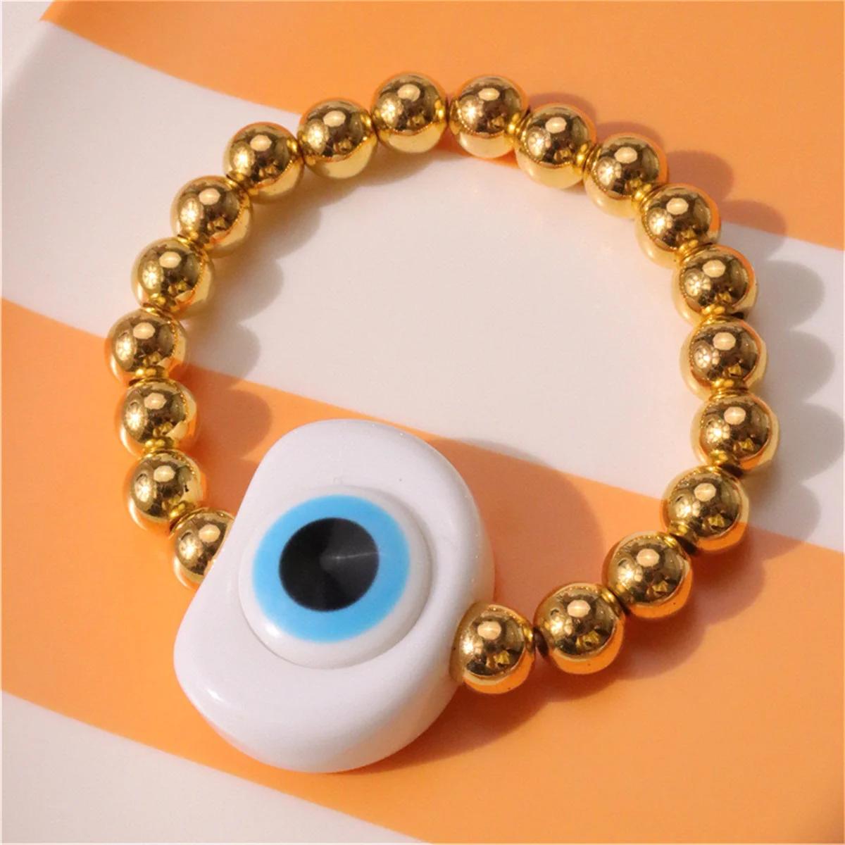 

Vintage Cool Resin Blue Evil Eyes Exaggeration Bracelets Round Beaded Bangle Bohemian Jewelry Women Trend Popular Trend Bracelet