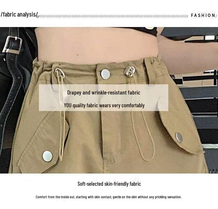 Women's High Waist Gray Workwear Mini Skirt with Drawstring Design
