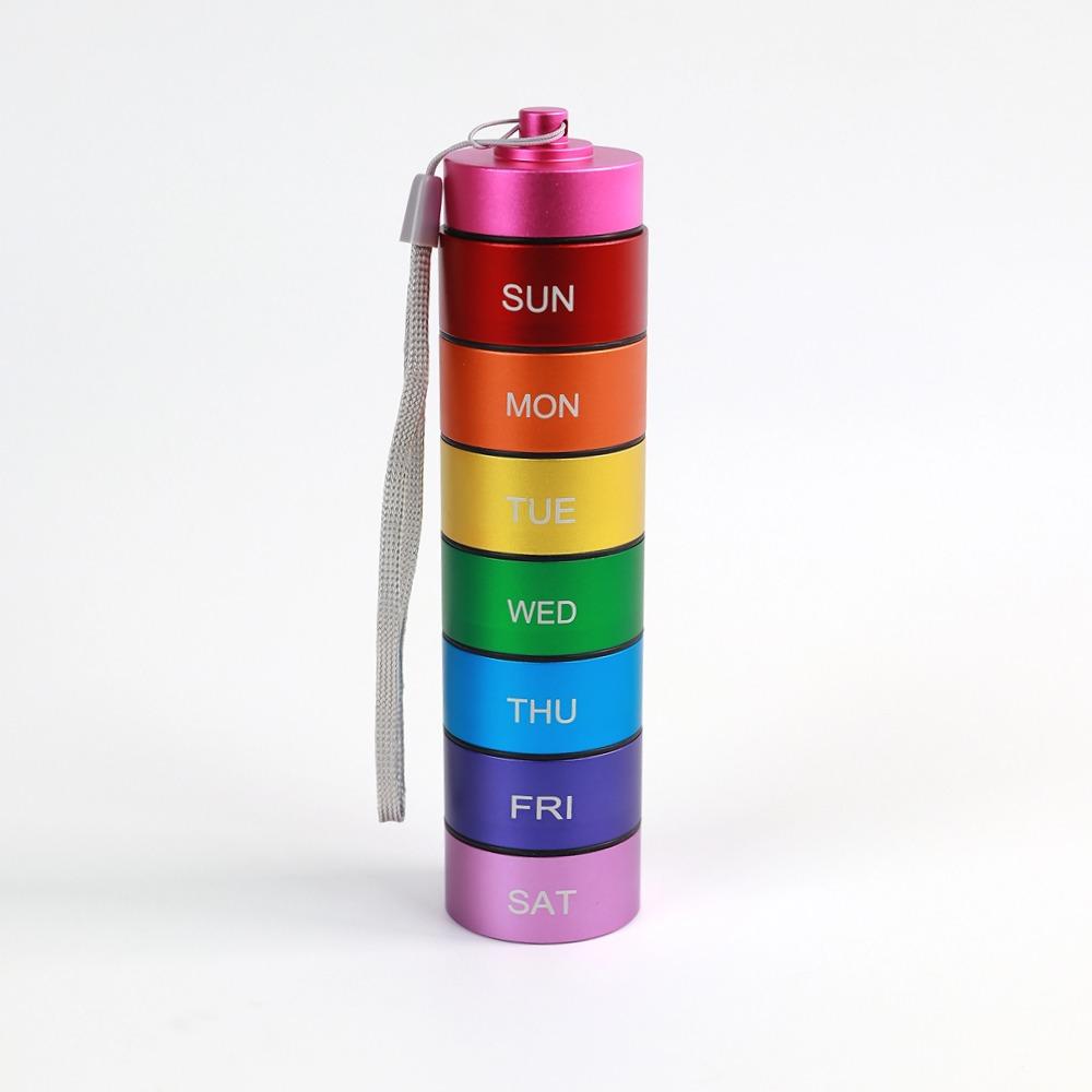 

New Premuim Portable WaterProof Aluminum Pill Box Case Storage Box Bottle Holder 7 Day Medicine Organizer for Vitamin Fish Oils