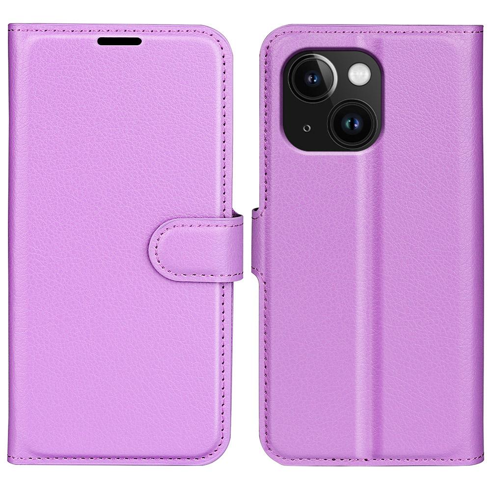For iPhone 15 Plus Wallet Case Litchi Texture Shockproof Leather Flip Stand Phone Cover