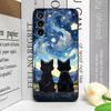 Künstlerische Schwarze Katze Sternennacht Handyhülle für Samsung S24 S23 S22 S21 S20FE Plus Ultra Cover für Samsung Galaxy S25 Edge Fundas