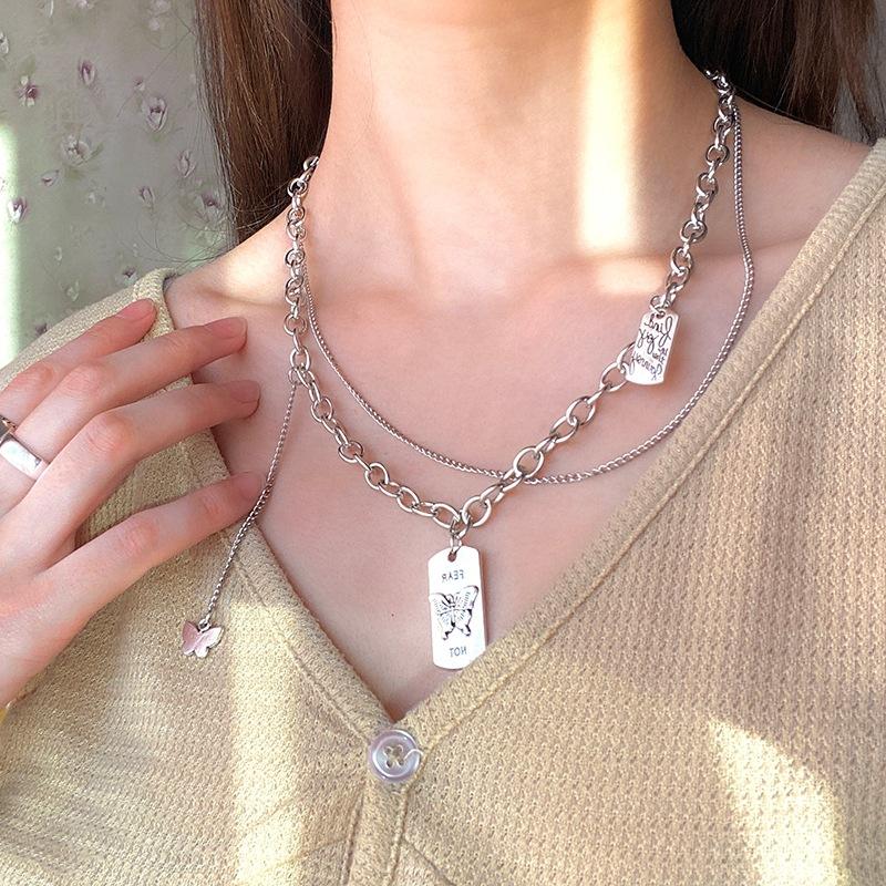 Butterfly necklace summer design sense 1111 new sweater stacked sweater chain accessories cool titanium steel chain