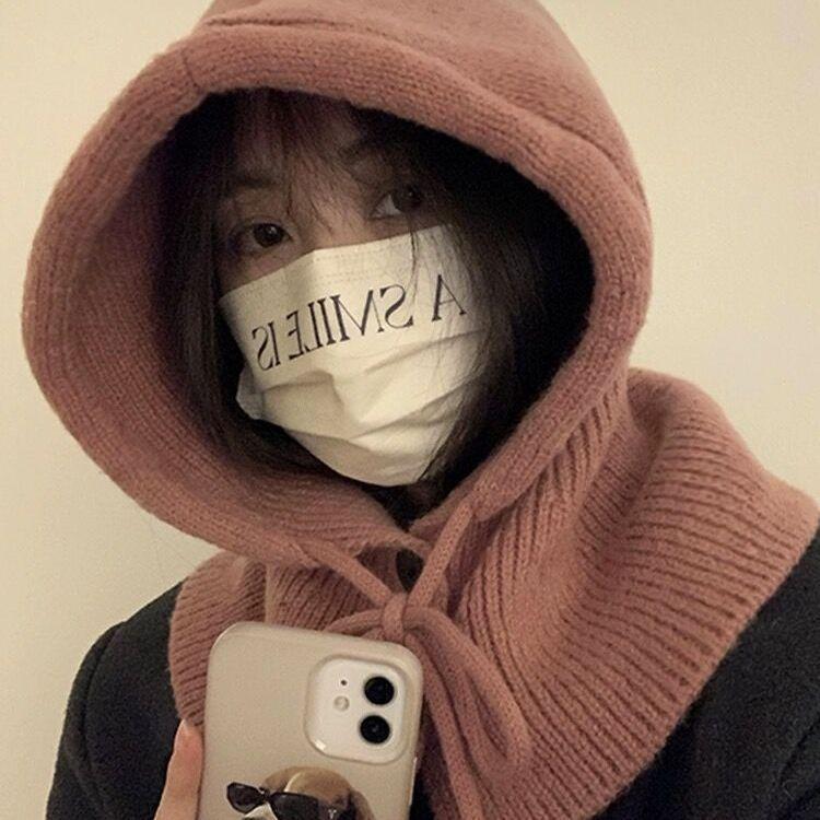 Korean Version Balaclava Hat Women'S Autumn And Winter Outdoor Thickened Warm Hat Scarf Body Knitted Ear Protection Wool Hat