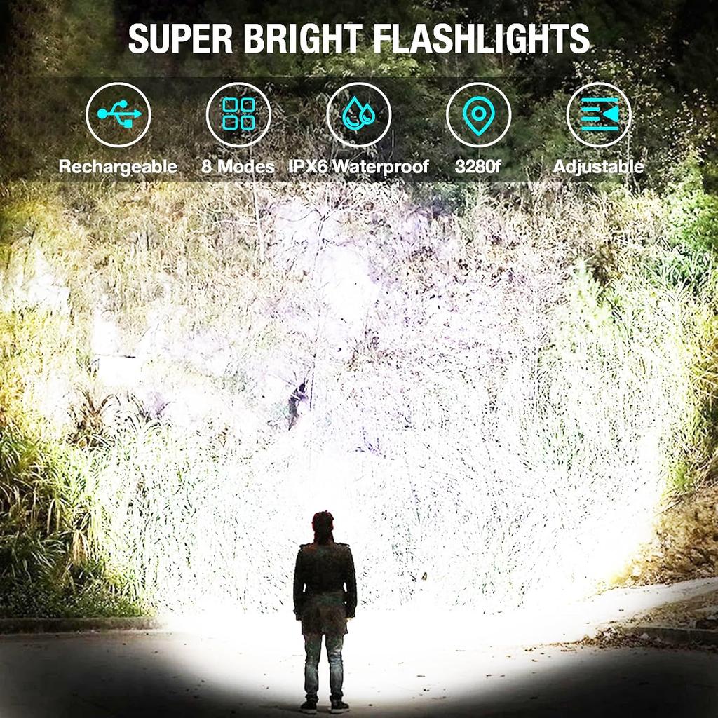 Kmivo Rechargeable LED Flashlight, 990,000 High Lumens Bright Flashlight with 8 Modes & COB Side Light, IPX7 Waterproof Handheld Flash Light for