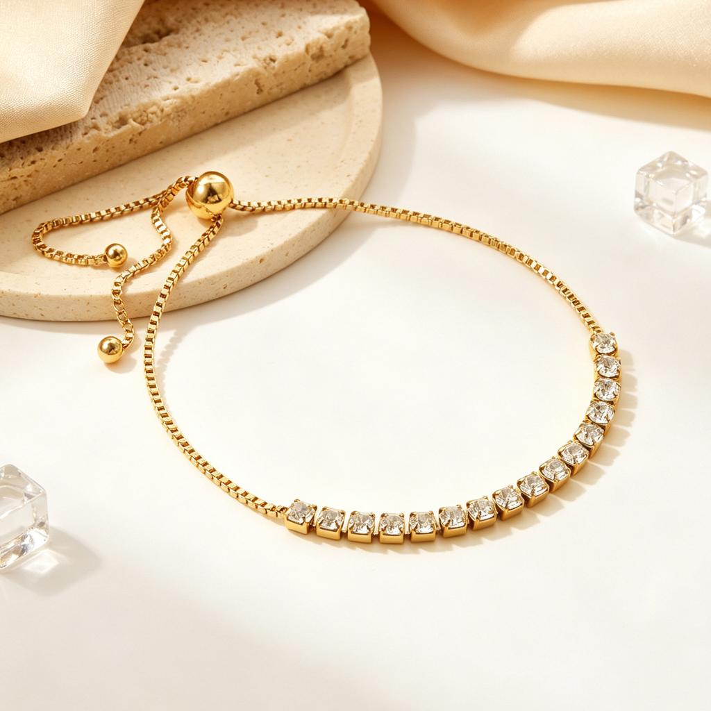 Fashion Single Row Diamond Bracelet Metal Light Luxury High-end Square White Diamond Chain Stainless Steel Bracelet