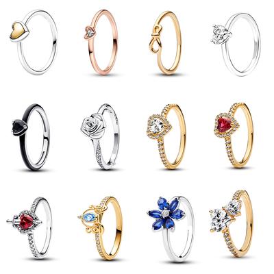 925 Sterling Silver Ring Charms Diy Heart Golden Heart White Rose Finger Rings For Women Party Jewelry