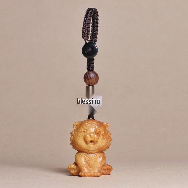 Cliff Cypress Zodiac Keychain Wood Carving Pendant Charm