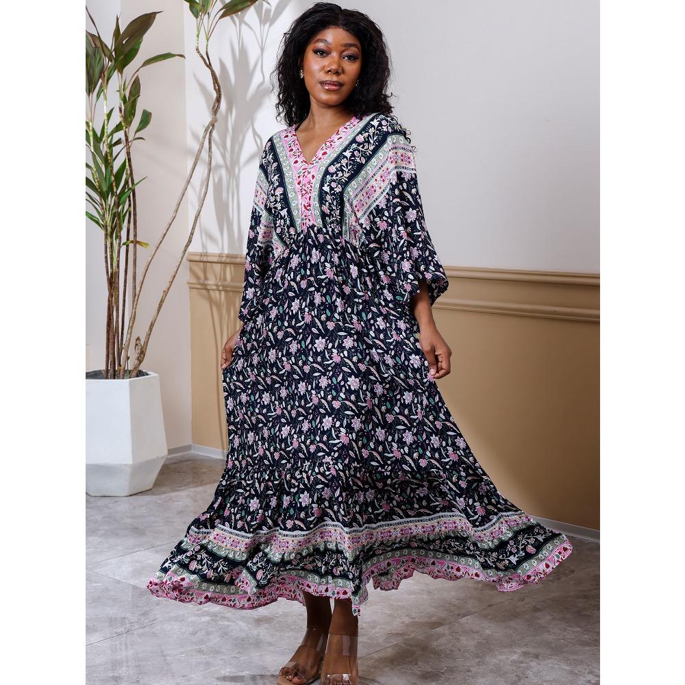 Printed Dress Loose A Pendulum Dress Beach Blouse Holiday Dress