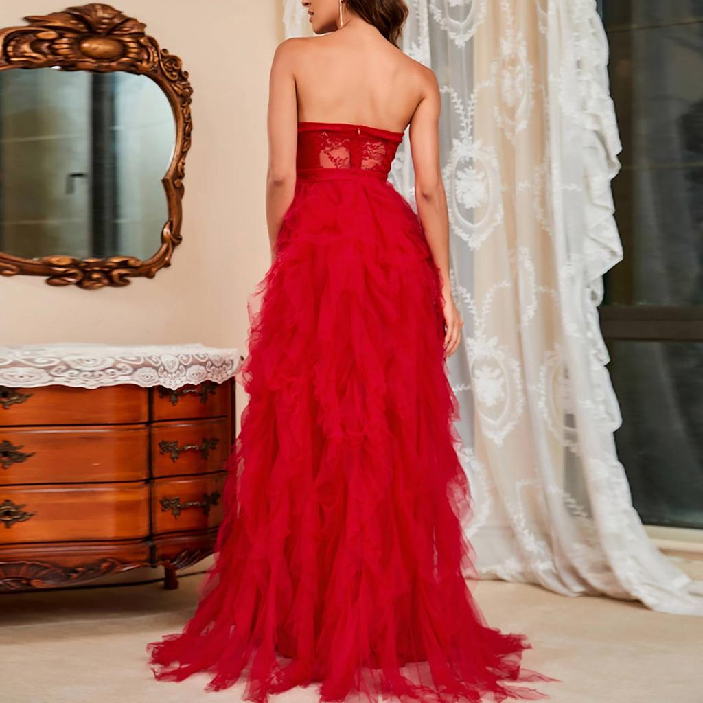 Women's Fashion Color Lace Mesh Sheath Sexy Evening Dress