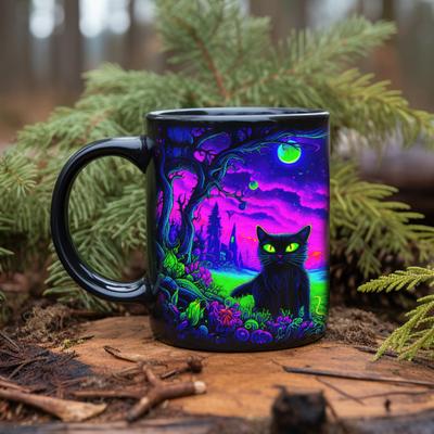 Personalisierte Schwarze Katze Tasse Keramik Kaffeetasse Beidseitiger Druck Teetasse Halloween Neuheit Trinkgeschirr für Katzenliebhaber