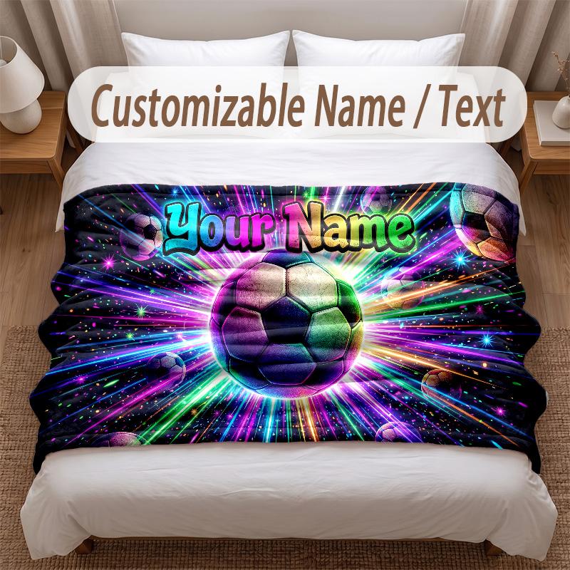 Soccer Theme Soft Blanket Personalized Custom Name Text Print Warm Blanket Home Sofa Bedroom Decor