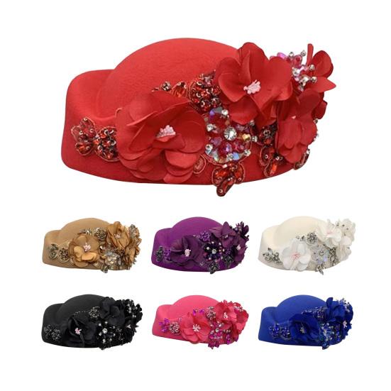 Teselskaphatt for kvinner jenter stoffblomst fascinatorhatt vintage cocktailparty pillbox-hatt rollespill bowler party-tilbehør