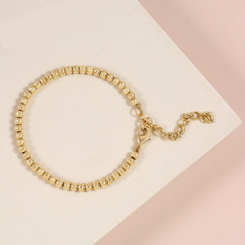 Womens Simple Fashion 3mm Alloy Beaded Bracelet