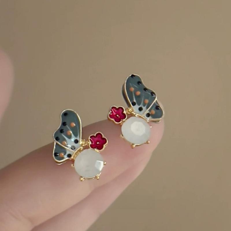 

Enamel Blue Butterfly Drop Pearl Stud Earrings Fairy Romantic Earrings Jewelry Gifts For Women Girls