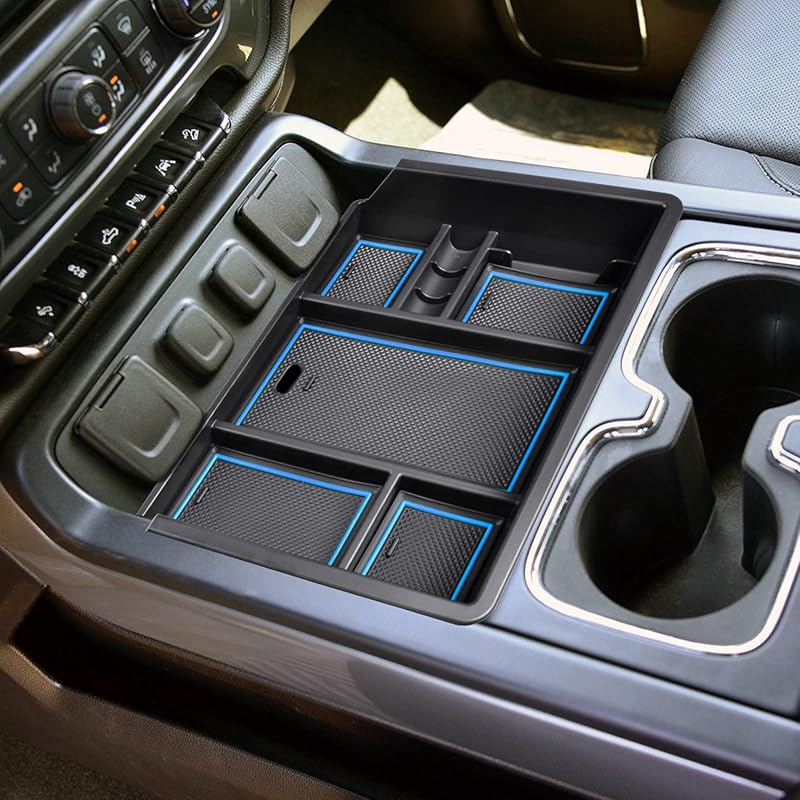 EDBETOS Center Console Organizer Tray Compatible With 2014-2018 Chevy Silverado/GMC Sierra 1500 Accessories 2015- Silverado/Sierra 2500HD/3500HD Blue Trim