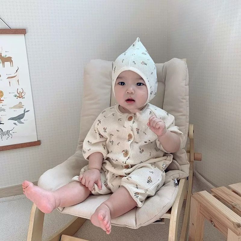 Korean-Style Children's Clothing, Same Style as Little Orange, Waffle-Patterned Baby Jumpsuit, Anti-Dirt Outdoor Wear