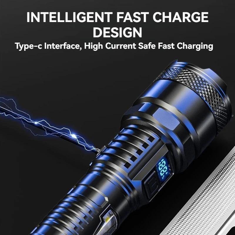 Super Bright Long Range LED Flashlight Tactical Light USB Rechargeable Light Telescopic Zoom Torch Camping Lantern Outdoor