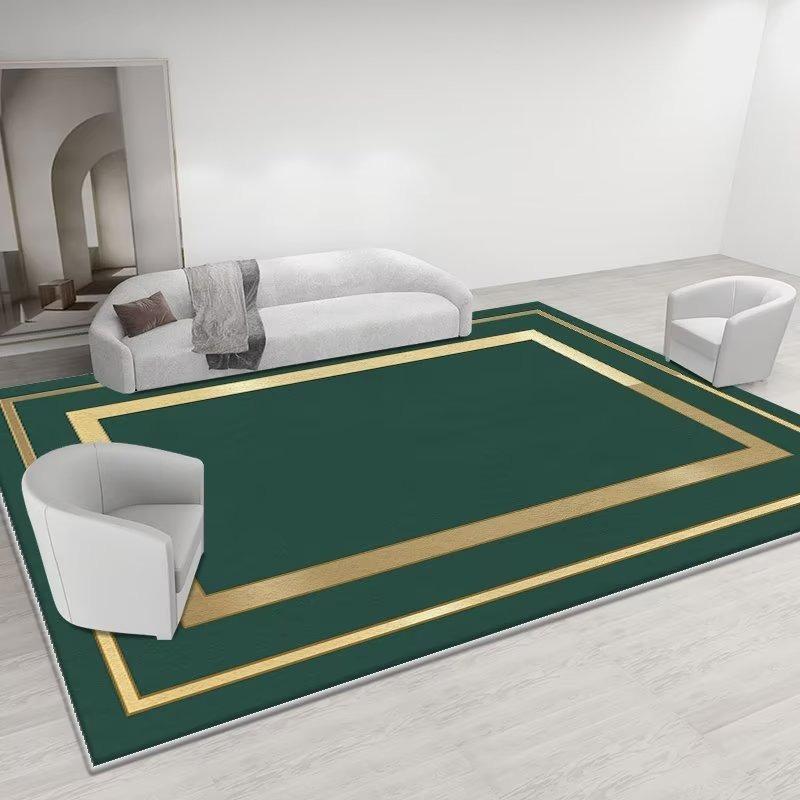 Modern Luxury Large Size Living Room Carpet Green Golden Flannel Decoration Bedroom Rug Antiskid Machine Washable Sofa Floor Mat