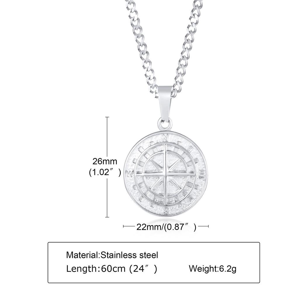 Fashion Jewelry, Stainless Steel Compass Pendant, Coin Compass Men'S Hip Hop Necklace Pn-1527