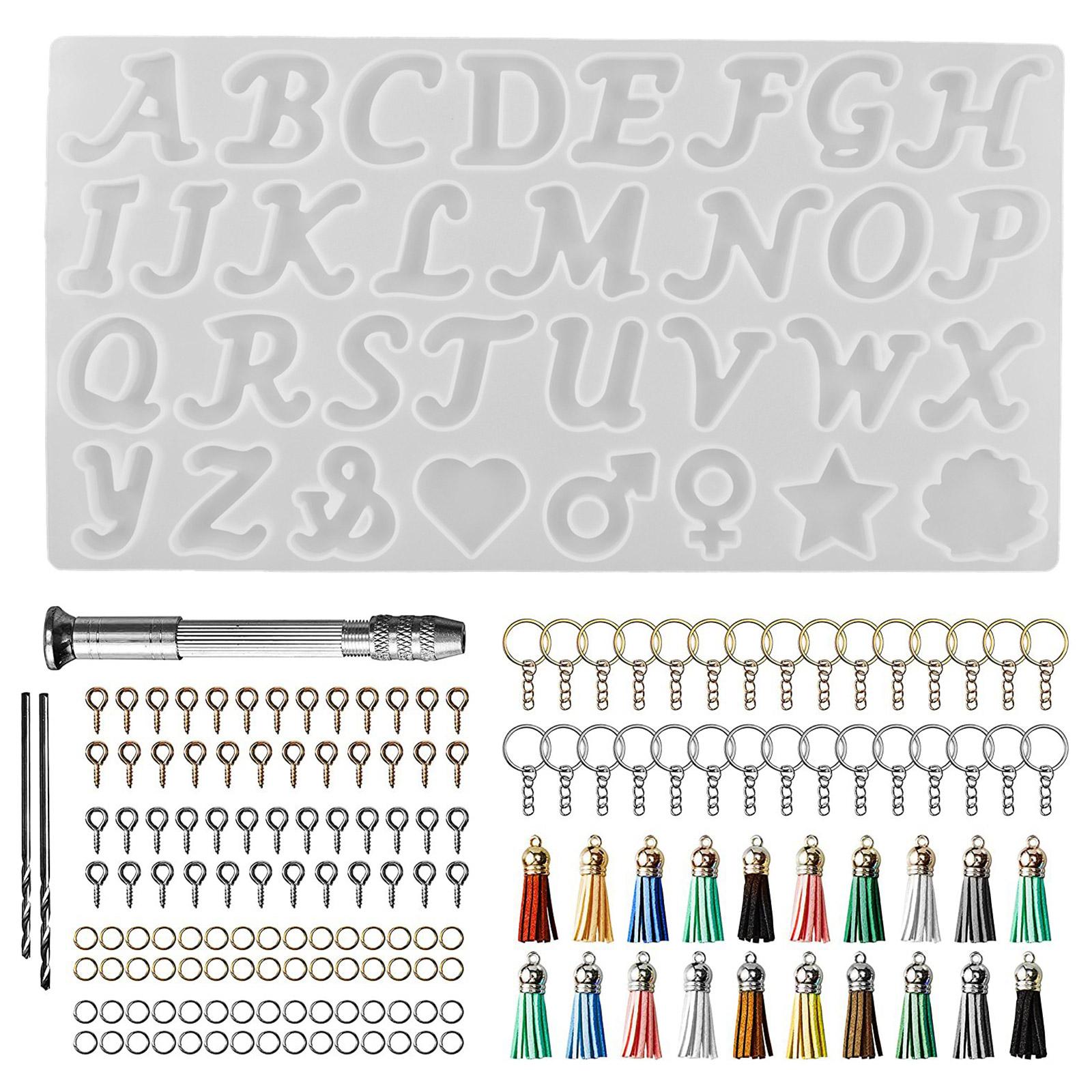 

Alphabet Epoxy Resin Keychain Mold Kit Letter Epoxy Resin Casting Molds Keychain Accessories Set for w/ Hand Drill,Screw 1