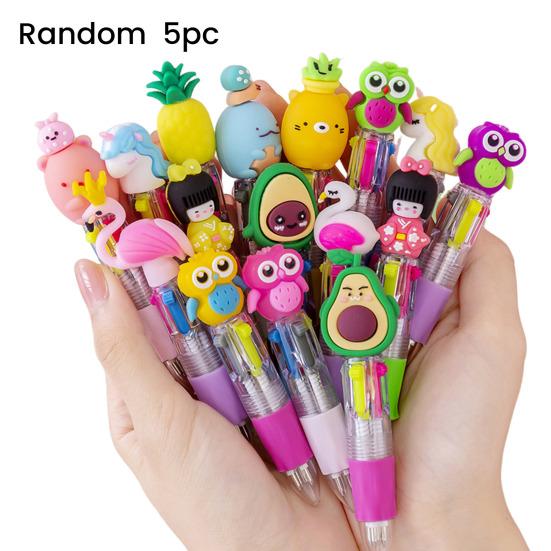 Cute 4-Color Ballpoint Pen Animal Toppers Retractable Cartoon Pens 0.7mm Tip Novelty Writing Pen for School Supplies