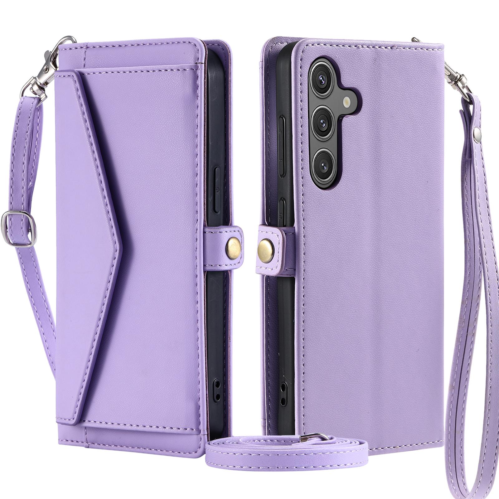 

For Samsung Galaxy A56 5G Leather Case Wallet Stand Phone Cover with Straps Purple