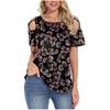 Women's Summer Printing Short Sleeve Strappy Cold Shoulder T-Shirt Tops Blouses