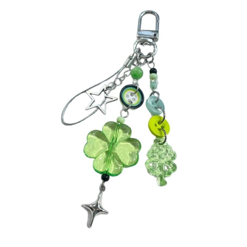 

Fashionable Heart Keychain Four Leaf Clovers Phone Pendant Bag Charm Ornament