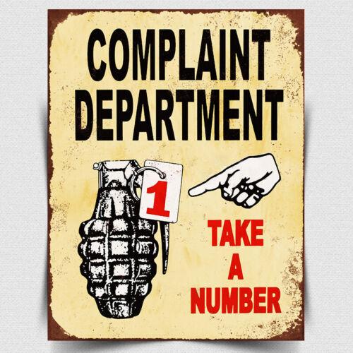 METAL SIGN WALL PLAQUE COMPLAINT DEPARTMENT Ticket queuing Funny Office HumourAluminum 20x30cm(7.8x11.8inch)