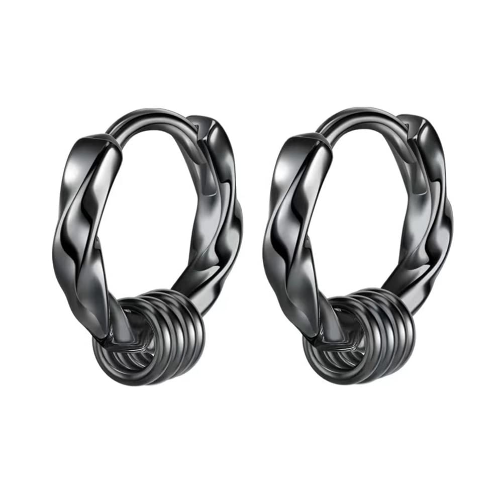 Rockyu Earrings for Stainless Steel Dangling Ring Diamond Twist Birthday Fashion Accessories Men, Hoop, Earrings, Black, Silver, Brand, Shape,