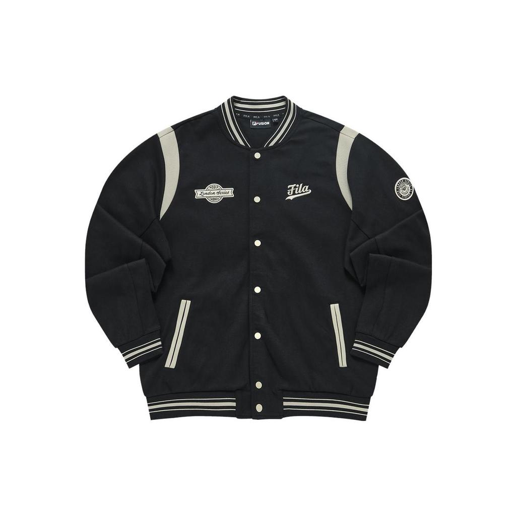 Fila Fusion Color Block Logo Print Loose Fit Baseball Jacket Men jackets Black T11M332704F-BK