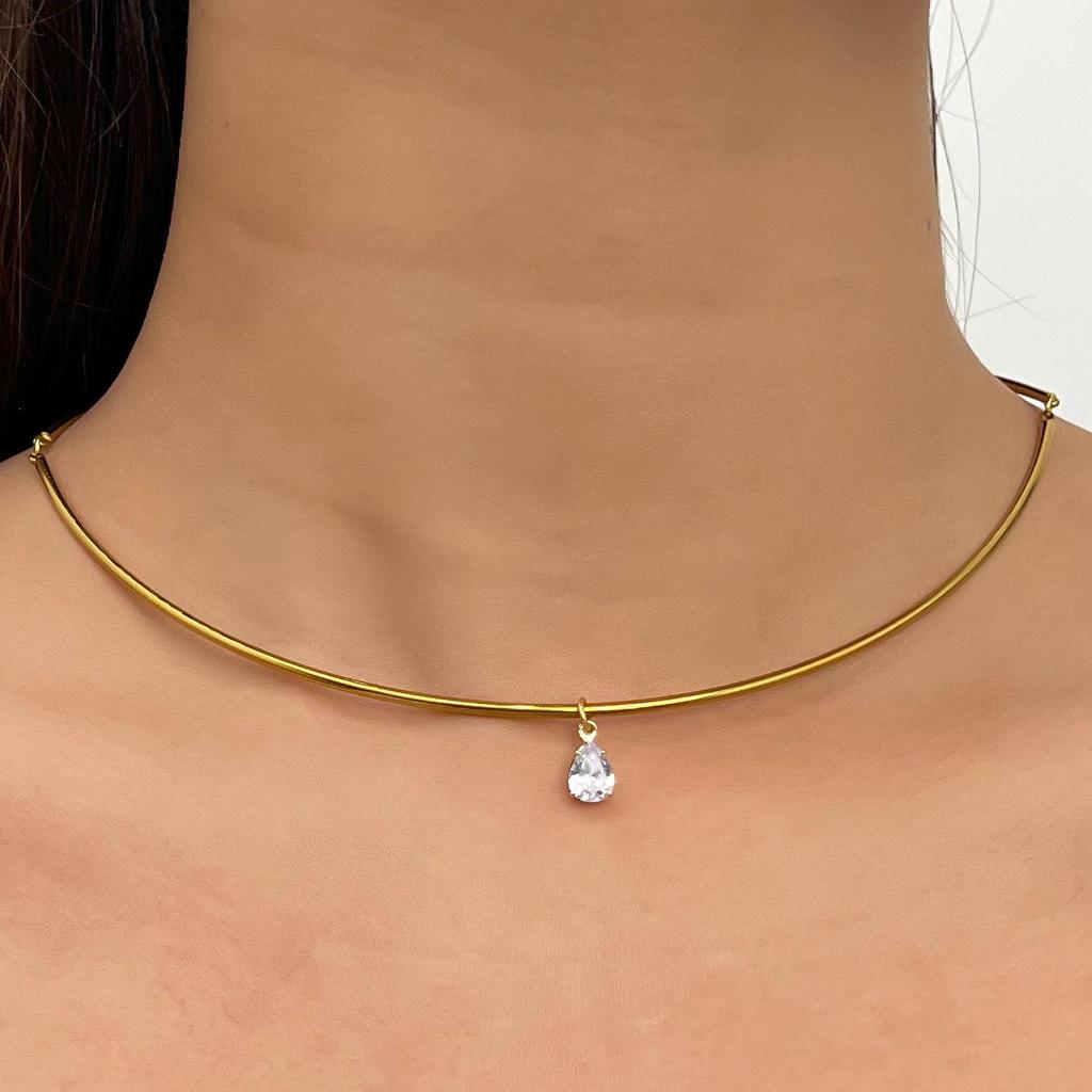 Zircon Water Drop Pendant Alloy Choker - Light Luxury Diamond-Inlaid Clavicle Chain