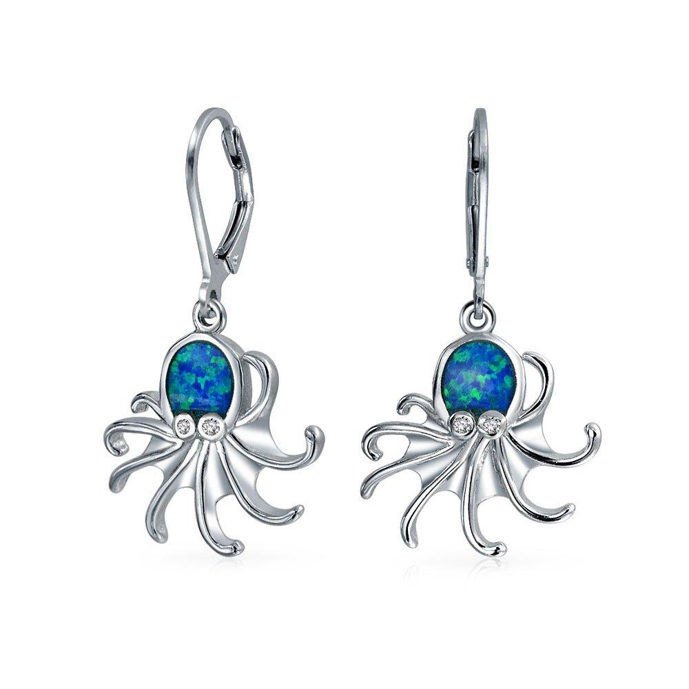 

Серьги-подвески Octopus Lever Back с синтетическим голубым опалом из серебра 925 пробы [Bling Jewelry] для женщин