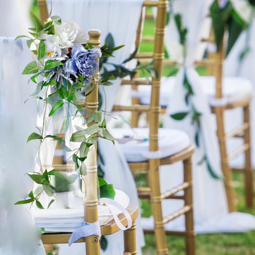 Chair Back Flower Rose Floral with Leaves and Ribbons for Ceremony Backdrop Decor