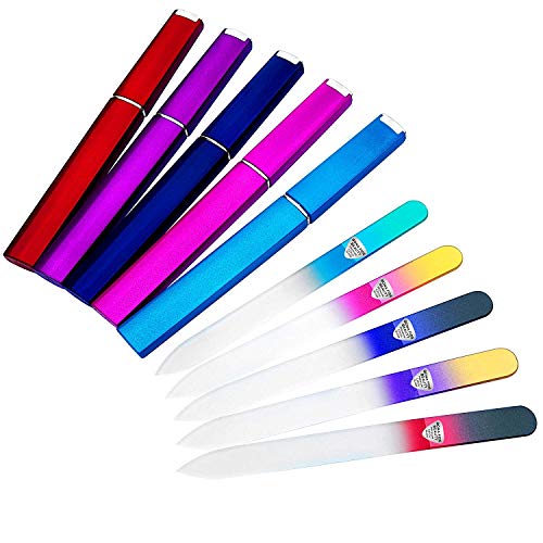 BONA FIDE BEAUTY Doppelseitige Tschechische Glasnagelfeilen 5-teiliges Maniküre-Set mit Etuis (Malibu Farbe)