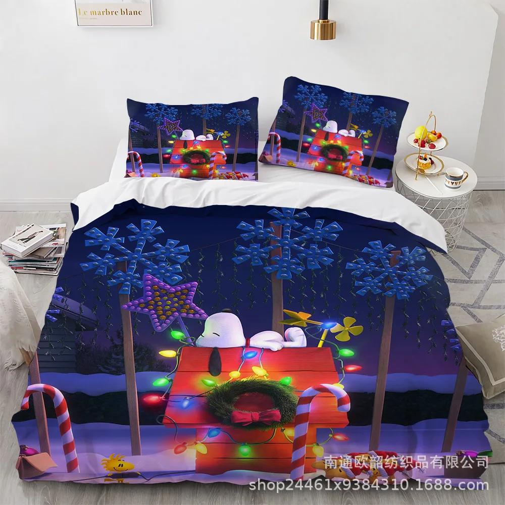 Snoopy Cute Print Bedding Sets Comforter Quilt Bed Cover Duvet Cover Pillow Case 2-3 Pieces Sets Kids Adult Size Home Decor