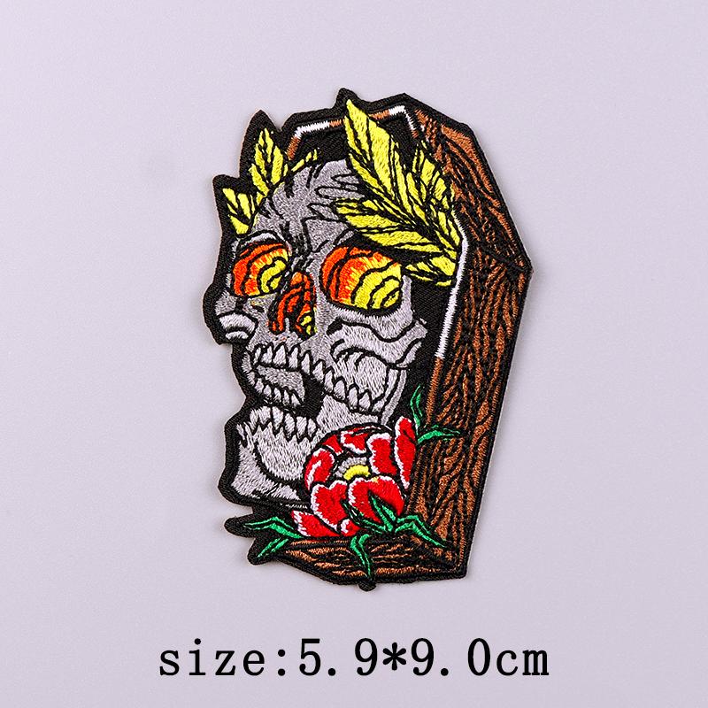 Punk Skull Embroidery Patch Iron On Patches For Clothing Hip Hop Embroidered Patches On Clothes Fusible Patch For Clothes Badges
