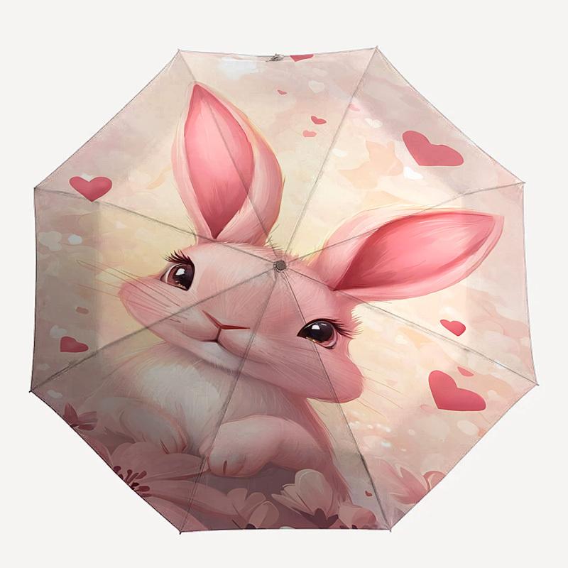 

1pc rabbit flowers umbrella automatic open/close, 8-Rib Durable Frame, Compact Folding Design, Ideal Birthday/Holiday Gift 1119A