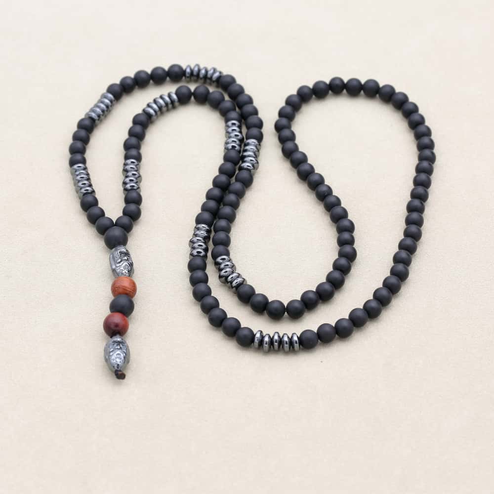 6mm Black Matte Onyx Hematite Carving Bead Men's Necklace Beaded Pendant Necklace Punk Handmade Jewelry Gifts