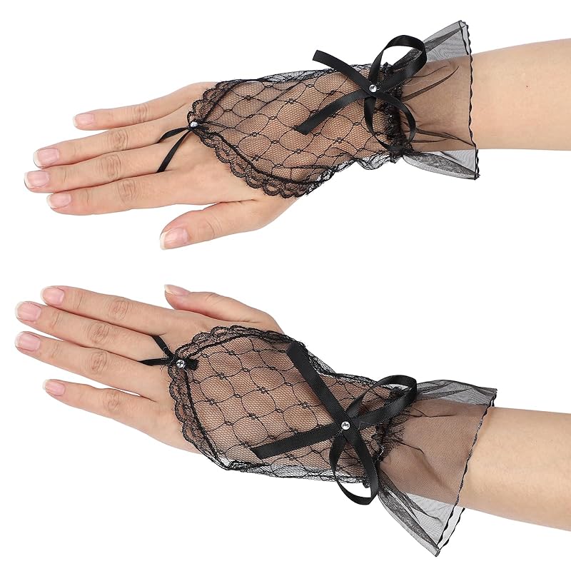 

[Black Omen] cosplay glove fingerless gloves wedding gloves short race finger rest finger rest gloves Fingerless (thin ribbon, black, free size)