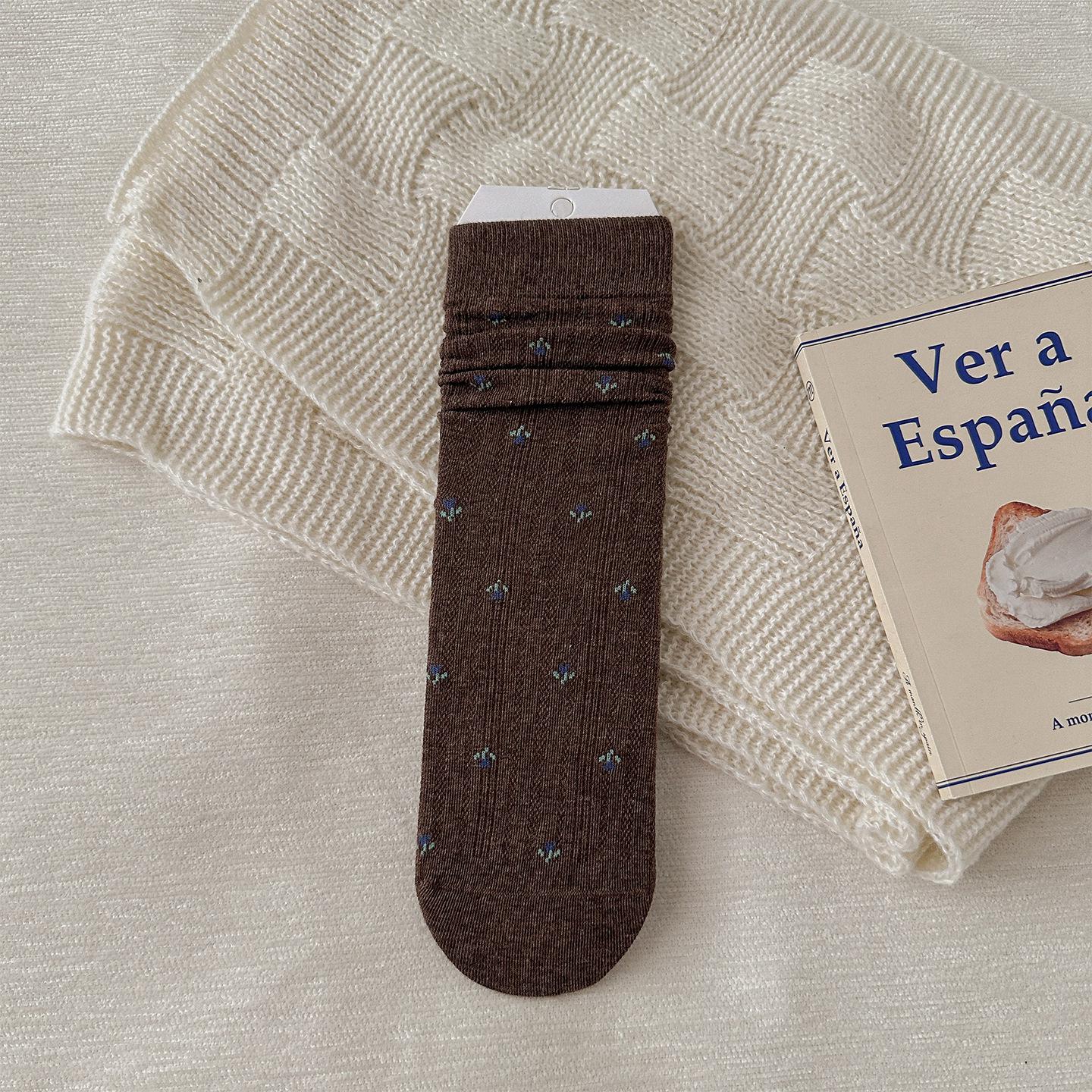 

Французские нежные цветочные женские носки до середины икры: Осенне-зимние японские махровые носки без косточек в корейском стиле. One Size