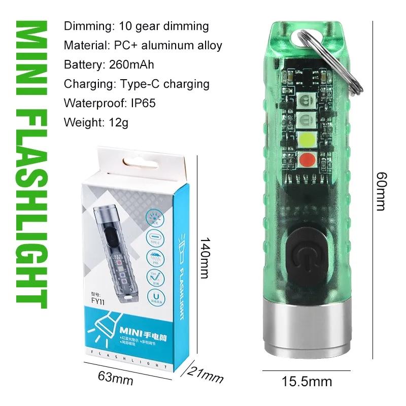 Multifunktions-Mini-EDC-LED-Taschenlampe Tragbares Schlüsselbundlicht MagneticTorch USB-aufladbare UV-Lampe Notfall-Campinglaterne