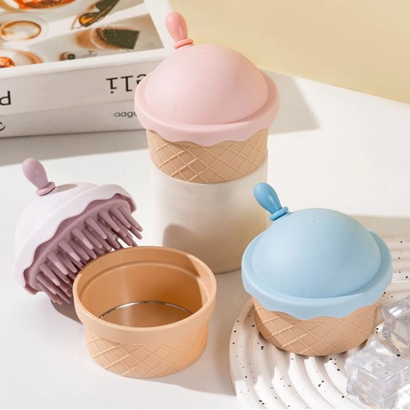 Eiscreme-Form Kopfhautmassagekämme mit Deckel und Spiegel Shampoo-Massagebürste für Kinder Haarwäsche Salon Friseurwerkzeug