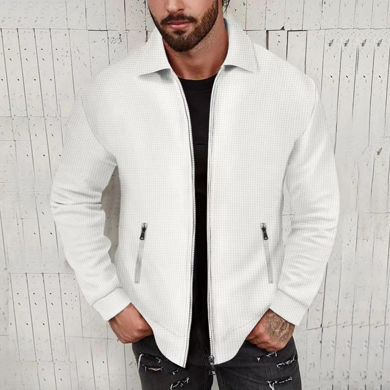 Waffle Long Sleeved Zipper Men's Jacket High Street Casual Men's Autumn Jacket