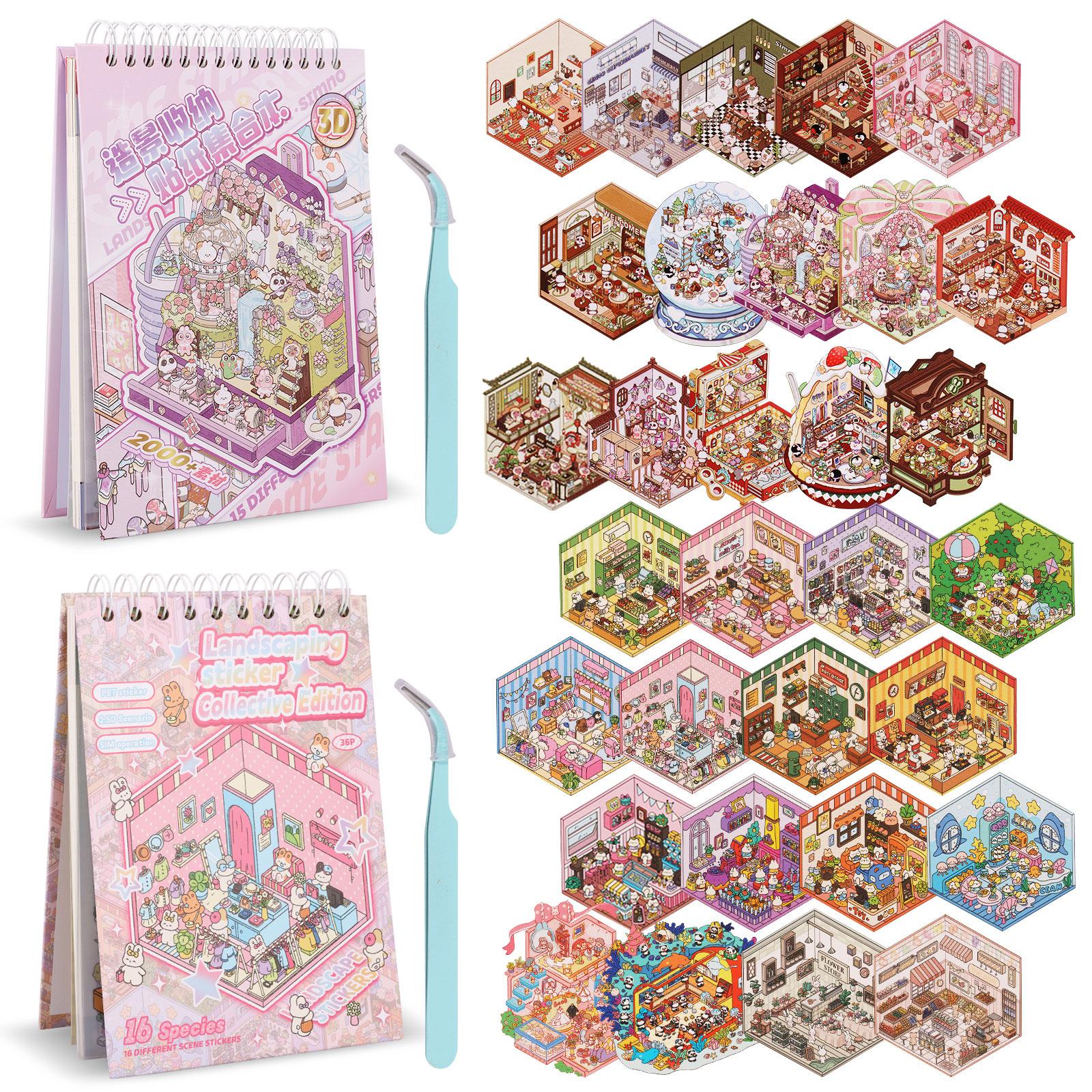 

Книга-наклейка с сценами для снятия стресса, набор 3D-наклейок для создания сцен, стимулирующая воображение, 3D-книги с миниатюрными пейзажами для детей, на день рождения